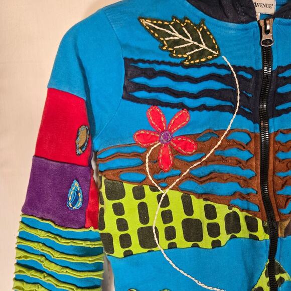 Seventh Avenue Nepal Patchwork Floral Hoodie Hippie Boho Gypsy Bohemian Large - Picture 3 of 13